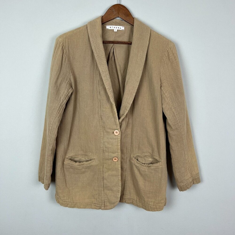 XiRENA Blazer Jacket Womens Small Beige Jaden Twill Boyfriend Cotton Casual